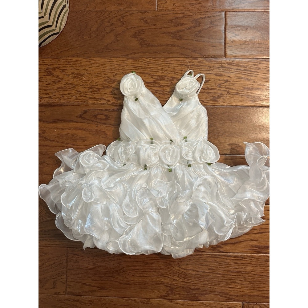 Vintage Smile Baby Girls White Organza Ruffle Dress Flower Tutu Dress Party 1Y